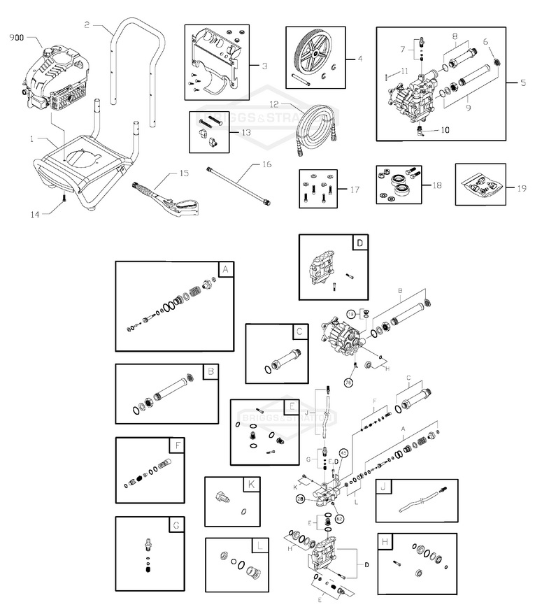 Briggs & Stratton pressure washer model 020270 replacement parts, pump breakdown, repair kits, owners manual and upgrade pump.