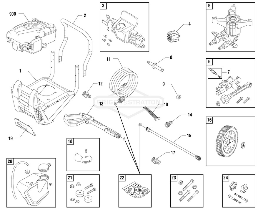 Briggs & Stratton pressure washer model 020603-01 replacement parts, pump breakdown, repair kits, owners manual and upgrade pump.
