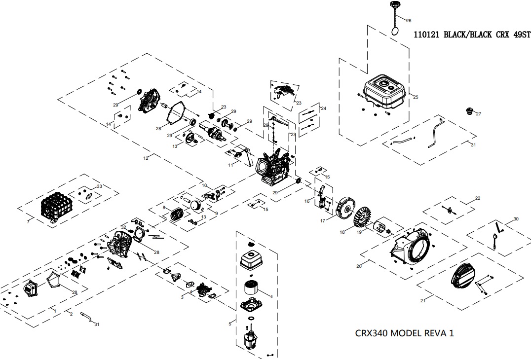 110121, CRX340 ENGINE PARTS BREAKDOWN
