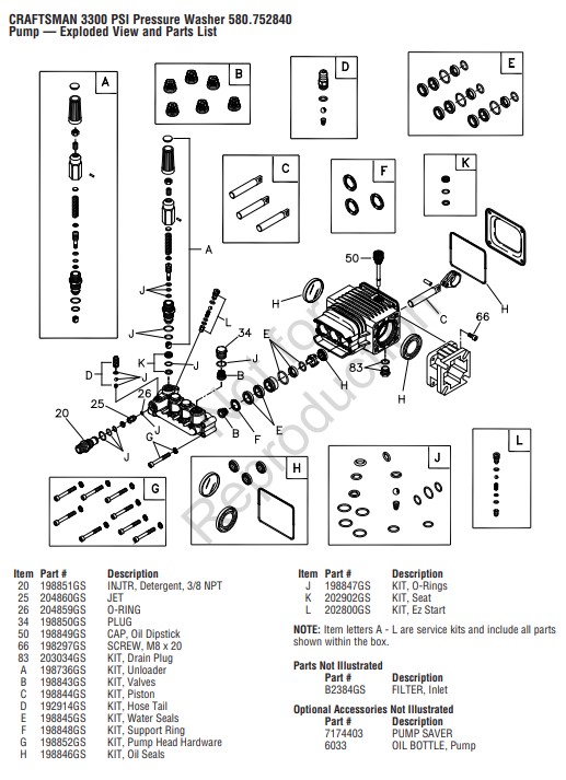 Sears 580752840 power washer parts