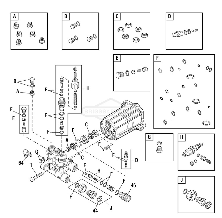 BRUTE 020303-2 pressure washer pump parts B&S Model 020689 with 709521 pump parts & rebuild kits