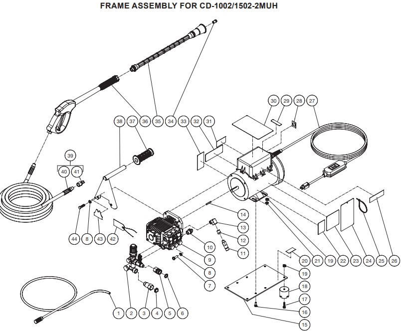 1,500 PSI 2.0 GPM  CD-1502-2MUC Parts   Parts List  Pump Parts  Unloader Parts  Owners Manual