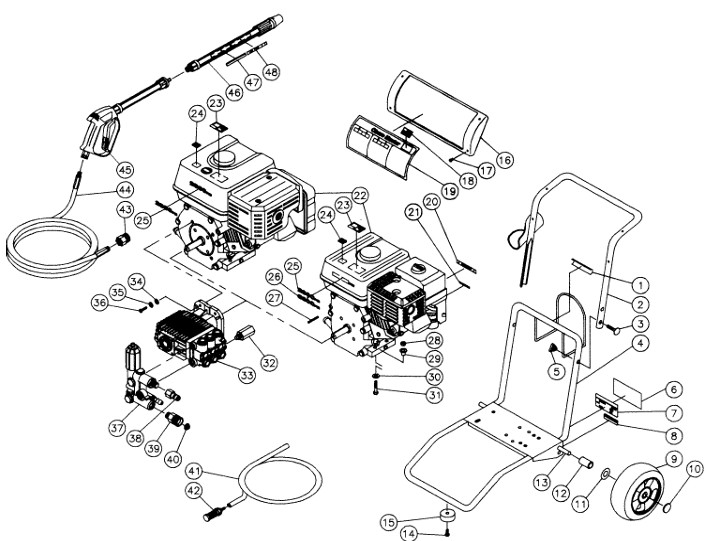 MI-T-M Cold water electric power washer model CM-2800-0MHC replacement parts and manual