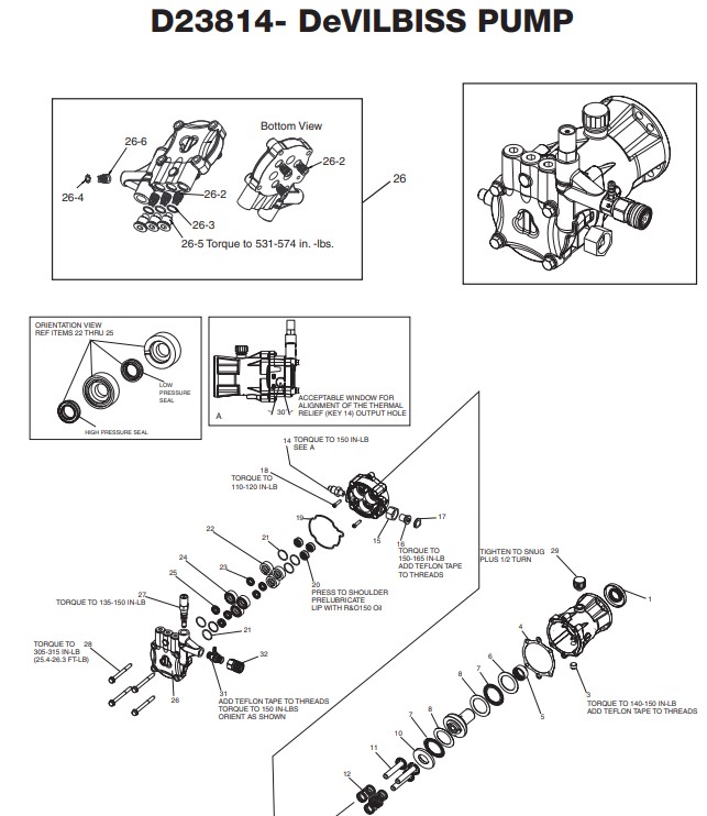 Excell 2225CWH-4, D23814 pump breakdown and parts
