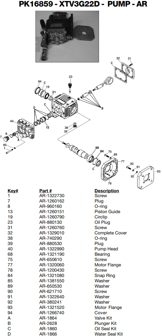 2203CWT-P PK16859 XTV PUMP KIT BREAKDOWN