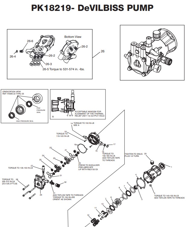 Excell 2225CWH-3, PK18219 pump breakdown and parts
