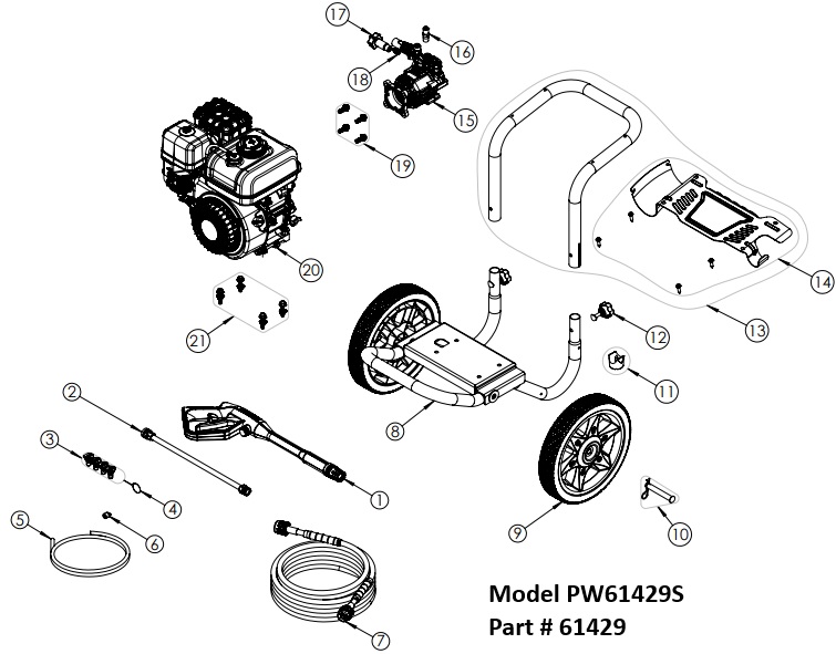 Power Washer PW61429 2900 psi POWER WASHER PARTS & operator manual