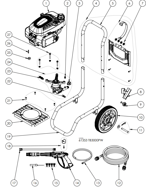 TB3000PW, 61353Power washer Troy bilt Parts 1-888-279-9274