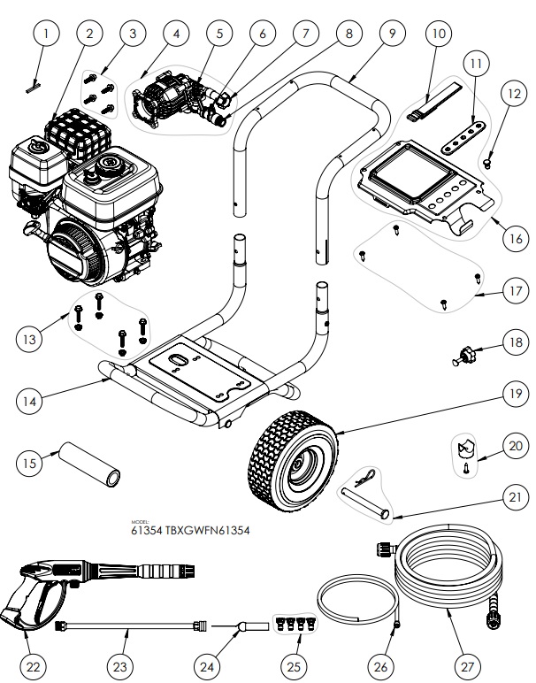 TBXGWFN61354 Power washer Troy bilt Parts 1-888-279-9274