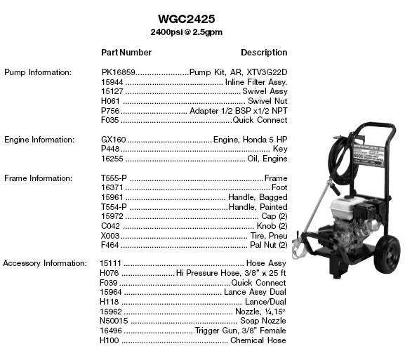Water Driver WGC2425-1 Power washer repair parts