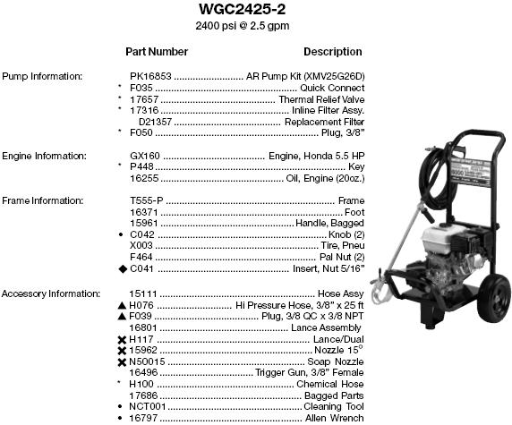 Water Driver WGC2425-2 Power washer repair parts