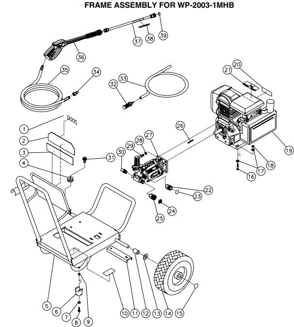 MITM WP-2003 pressure washer parts and manual