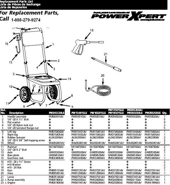 Campbell Hausfeld PW185015LE pressure washer replacment parts